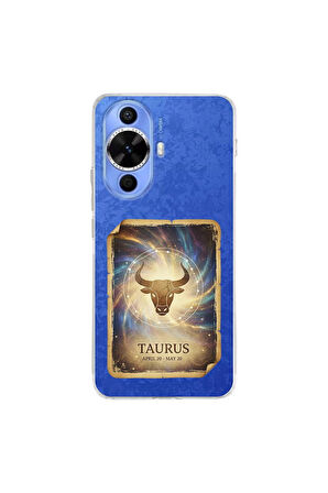 Huawei Nova 12 SE ile Uyumlu Burç Kartları Boğa Tasarımlı Şeffaf Silikon Kılıf