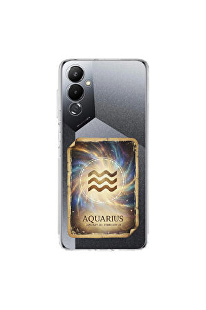 Tecno Pova 4 ile Uyumlu Burç Kartları Kova Tasarımlı Şeffaf Silikon Kılıf