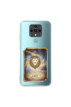 Tecno Camon 16 ile Uyumlu Burç Kartları Aslan Tasarımlı Şeffaf Silikon Kılıf