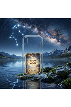 Tecno Camon 20 Pro ile Uyumlu Burç Kartları Kova Tasarımlı Şeffaf Silikon Kılıf