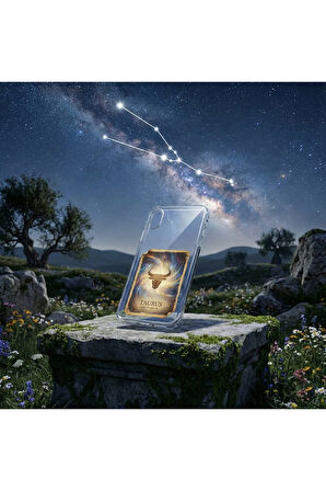 Honor 8A ile Uyumlu Burç Kartları Boğa Tasarımlı Şeffaf Silikon Kılıf