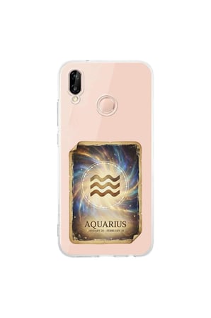 Huawei P20 Lite ile Uyumlu Burç Kartları Kova Tasarımlı Şeffaf Silikon Kılıf