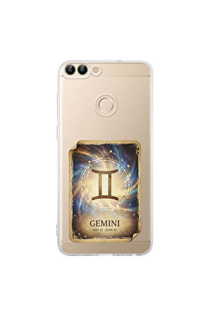 Huawei P Smart ile Uyumlu Burç Kartları İkizler Tasarımlı Şeffaf Silikon Kılıf