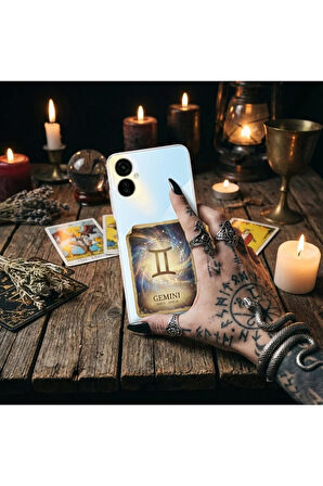 Huawei P Smart ile Uyumlu Burç Kartları İkizler Tasarımlı Şeffaf Silikon Kılıf