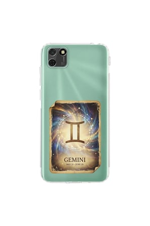 Huawei Y5P ile Uyumlu Burç Kartları İkizler Tasarımlı Şeffaf Silikon Kılıf