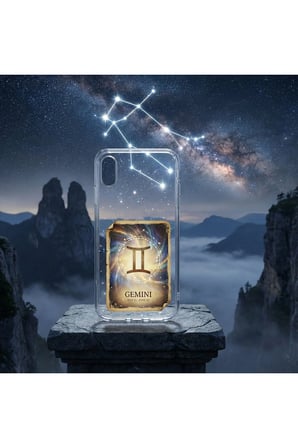 Huawei Y5P ile Uyumlu Burç Kartları İkizler Tasarımlı Şeffaf Silikon Kılıf