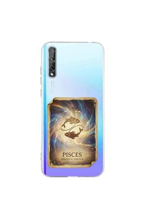 Huawei Y8P ile Uyumlu Burç Kartları Balık Tasarımlı Şeffaf Silikon Kılıf