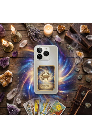 Infinix Hot 20 ile Uyumlu Burç Kartları Yangeç Tasarımlı Şeffaf Silikon Kılıf