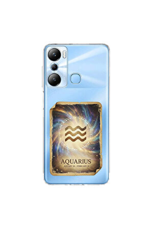 Infinix Hot 20i ile Uyumlu Burç Kartları Kova Tasarımlı Şeffaf Silikon Kılıf