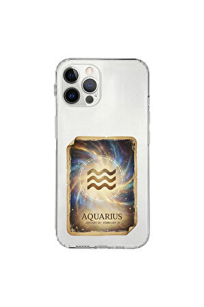 iPhone 12 Pro ile Uyumlu Burç Kartları Kova Tasarımlı Şeffaf Silikon Kılıf