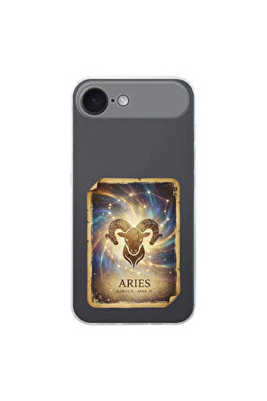 iPhone 17 Air ile Uyumlu Burç Kartları Koç Tasarımlı Şeffaf Silikon Kılıf