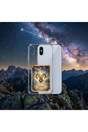 iPhone 17 Air ile Uyumlu Burç Kartları Koç Tasarımlı Şeffaf Silikon Kılıf