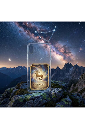 iPhone 7 ile Uyumlu Burç Kartları Oğlak Tasarımlı Şeffaf Silikon Kılıf