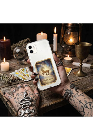 iPhone 7 ile Uyumlu Burç Kartları Oğlak Tasarımlı Şeffaf Silikon Kılıf