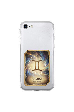 iPhone SE 2020 ile Uyumlu Burç Kartları İkizler Tasarımlı Şeffaf Silikon Kılıf