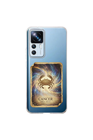 Xiaomi Mi 12T Pro ile Uyumlu Burç Kartları Yangeç Tasarımlı Şeffaf Silikon Kılıf