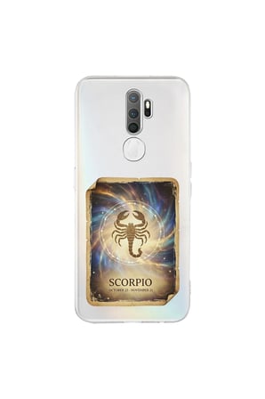 Oppo A5 2020 ile Uyumlu Burç Kartları Akrep Tasarımlı Şeffaf Silikon Kılıf