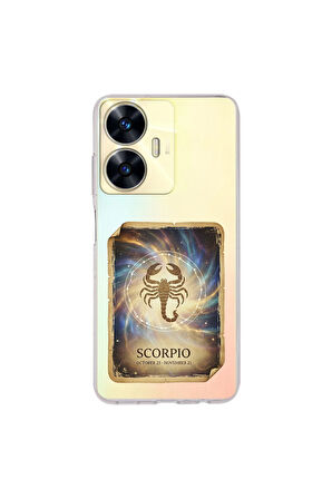 Realme C55 ile Uyumlu Burç Kartları Akrep Tasarımlı Şeffaf Silikon Kılıf