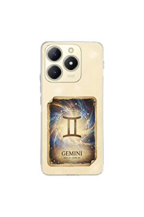 Realme C61 ile Uyumlu Burç Kartları İkizler Tasarımlı Şeffaf Silikon Kılıf