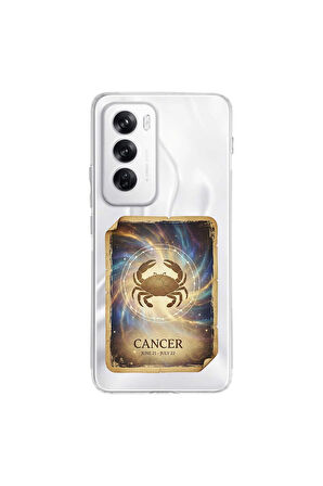 Oppo Reno 12 5G ile Uyumlu Burç Kartları Yangeç Tasarımlı Şeffaf Silikon Kılıf