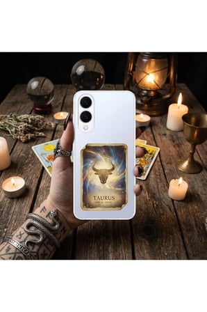 Oppo Reno 13 ile Uyumlu Burç Kartları Boğa Tasarımlı Şeffaf Silikon Kılıf