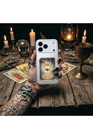 Redmi 9c ile Uyumlu Burç Kartları Balık Tasarımlı Şeffaf Silikon Kılıf