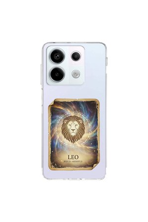 Redmi Note 13 Pro 5G ile Uyumlu Burç Kartları Aslan Tasarımlı Şeffaf Silikon Kılıf