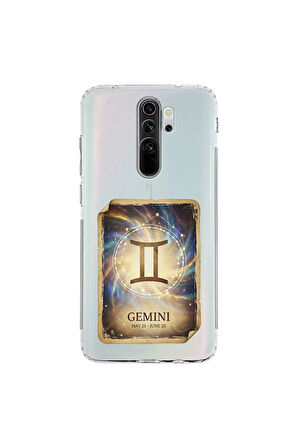Redmi Note 8 Pro ile Uyumlu Burç Kartları İkizler Tasarımlı Şeffaf Silikon Kılıf