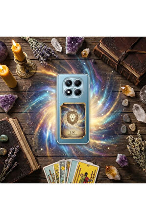 Redmi Note 8 Pro ile Uyumlu Burç Kartları Aslan Tasarımlı Şeffaf Silikon Kılıf