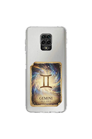 Redmi Note 9 Pro ile Uyumlu Burç Kartları İkizler Tasarımlı Şeffaf Silikon Kılıf
