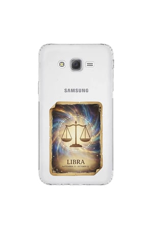 Samsung Galaxy J7 Core ile Uyumlu Burç Kartları Terazi Tasarımlı Şeffaf Silikon Kılıf