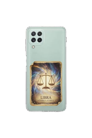 Samsung Galaxy A22 ile Uyumlu Burç Kartları Terazi Tasarımlı Şeffaf Silikon Kılıf