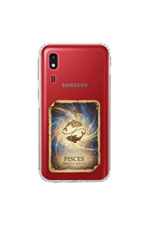 Samsung Galaxy A2 Core ile Uyumlu Burç Kartları Balık Tasarımlı Şeffaf Silikon Kılıf