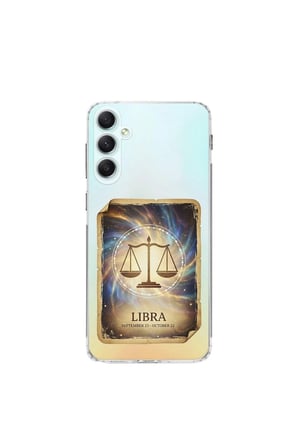 Samsung Galaxy A34 ile Uyumlu Burç Kartları Terazi Tasarımlı Şeffaf Silikon Kılıf