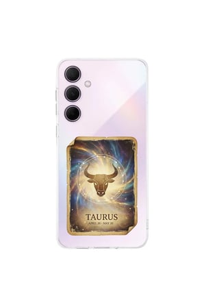 Samsung Galaxy A35 ile Uyumlu Burç Kartları Boğa Tasarımlı Şeffaf Silikon Kılıf