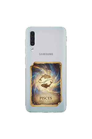 Samsung Galaxy A50 ile Uyumlu Burç Kartları Balık Tasarımlı Şeffaf Silikon Kılıf