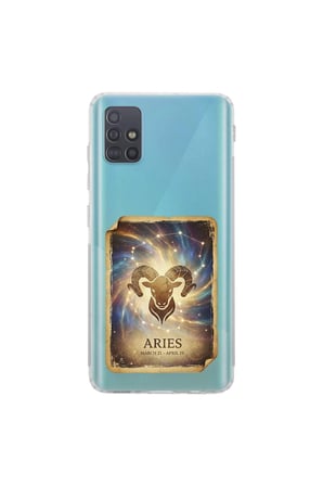 Samsung Galaxy A51 ile Uyumlu Burç Kartları Koç Tasarımlı Şeffaf Silikon Kılıf