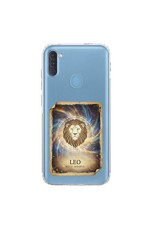 Samsung Galaxy M11 ile Uyumlu Burç Kartları Aslan Tasarımlı Şeffaf Silikon Kılıf