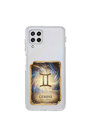 Samsung Galaxy M22 ile Uyumlu Burç Kartları İkizler Tasarımlı Şeffaf Silikon Kılıf