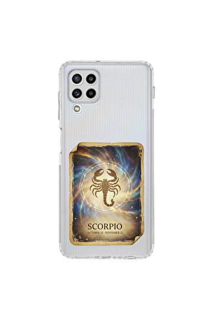 Samsung Galaxy M22 ile Uyumlu Burç Kartları Akrep Tasarımlı Şeffaf Silikon Kılıf