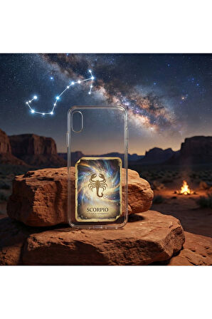 Samsung Galaxy M22 ile Uyumlu Burç Kartları Akrep Tasarımlı Şeffaf Silikon Kılıf