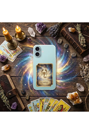 Samsung Galaxy M22 ile Uyumlu Burç Kartları Akrep Tasarımlı Şeffaf Silikon Kılıf