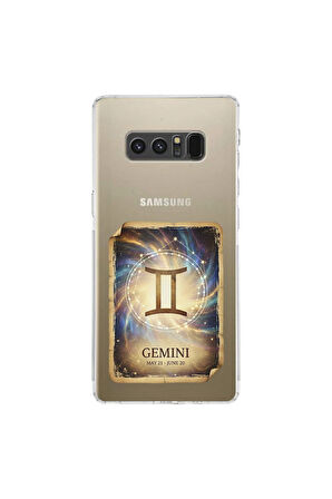 Samsung Galaxy Note 8 ile Uyumlu Burç Kartları İkizler Tasarımlı Şeffaf Silikon Kılıf