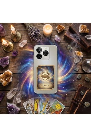 Samsung Galaxy S10 ile Uyumlu Burç Kartları Yangeç Tasarımlı Şeffaf Silikon Kılıf