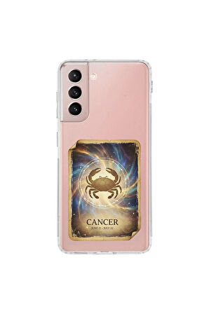 Samsung Galaxy S21 ile Uyumlu Burç Kartları Yangeç Tasarımlı Şeffaf Silikon Kılıf