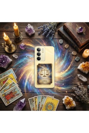 Samsung Galaxy S21 FE ile Uyumlu Burç Kartları Terazi Tasarımlı Şeffaf Silikon Kılıf