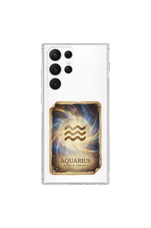 Samsung Galaxy S21 Ultra ile Uyumlu Burç Kartları Kova Tasarımlı Şeffaf Silikon Kılıf