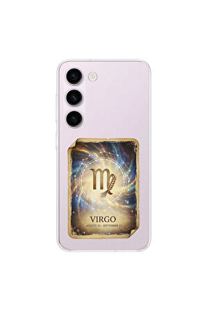 Samsung Galaxy S23 ile Uyumlu Burç Kartları Başak Tasarımlı Şeffaf Silikon Kılıf