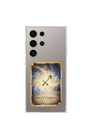 Samsung Galaxy S24 Ultra ile Uyumlu Burç Kartları Yay Tasarımlı Şeffaf Silikon Kılıf