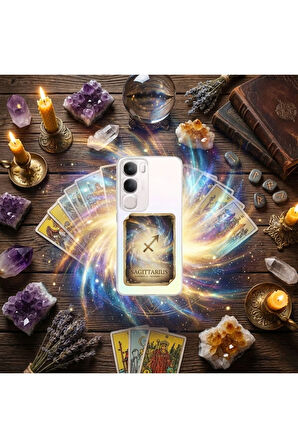 Samsung Galaxy S24 Ultra ile Uyumlu Burç Kartları Yay Tasarımlı Şeffaf Silikon Kılıf